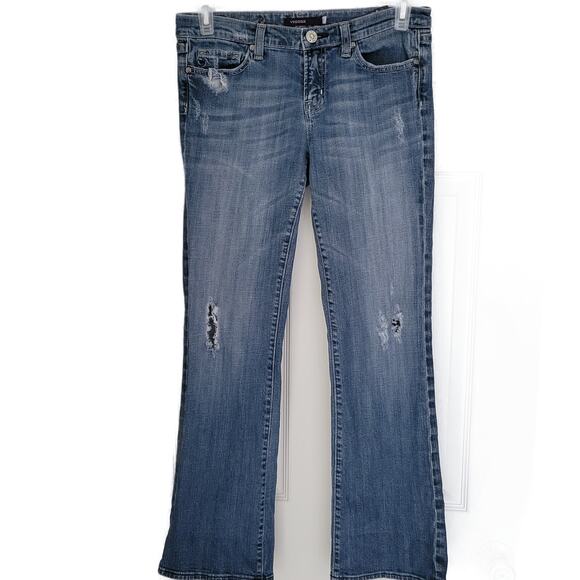 Vigoss London Boot Jeans Size 7 Distressed  5 pocket design - Picture 1 of 9